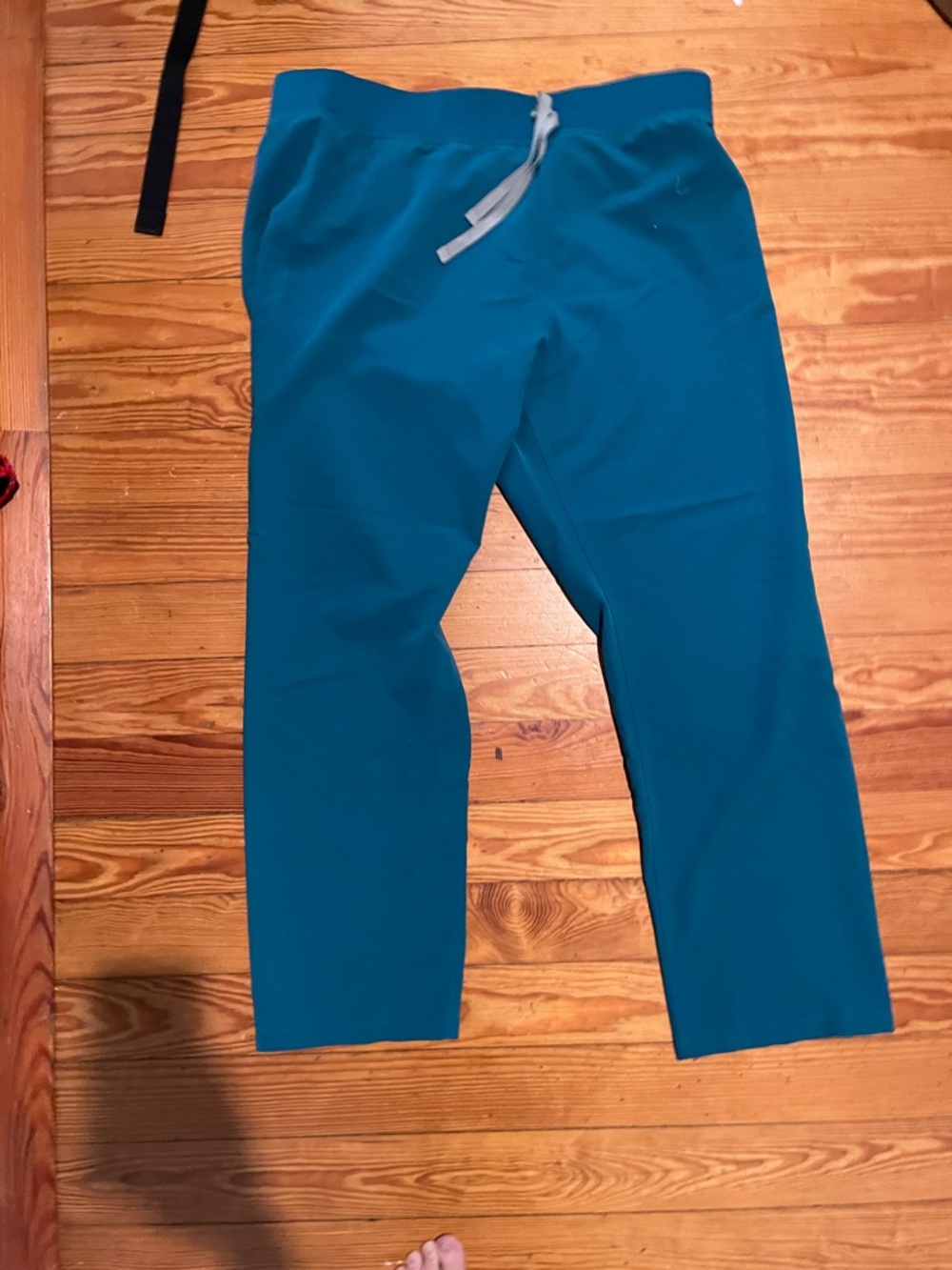 Figs Women's Straight Leg Scrub Pants in Teal Blue with Gray Drawstring